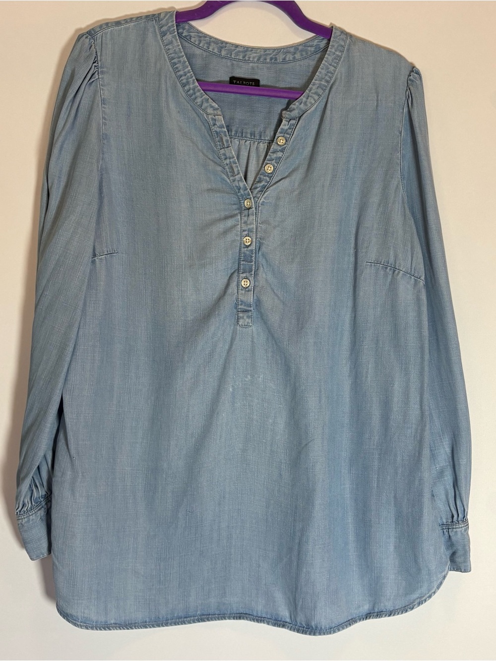Talbots Light Blue Denim-Style Women's Button Henley Top